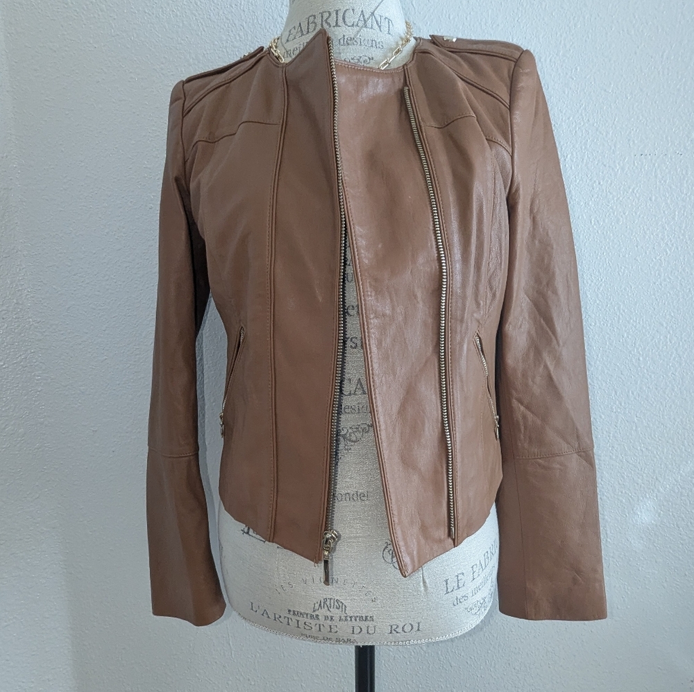 Leather Jacket With Structured Shoulders Size Sma… - image 3